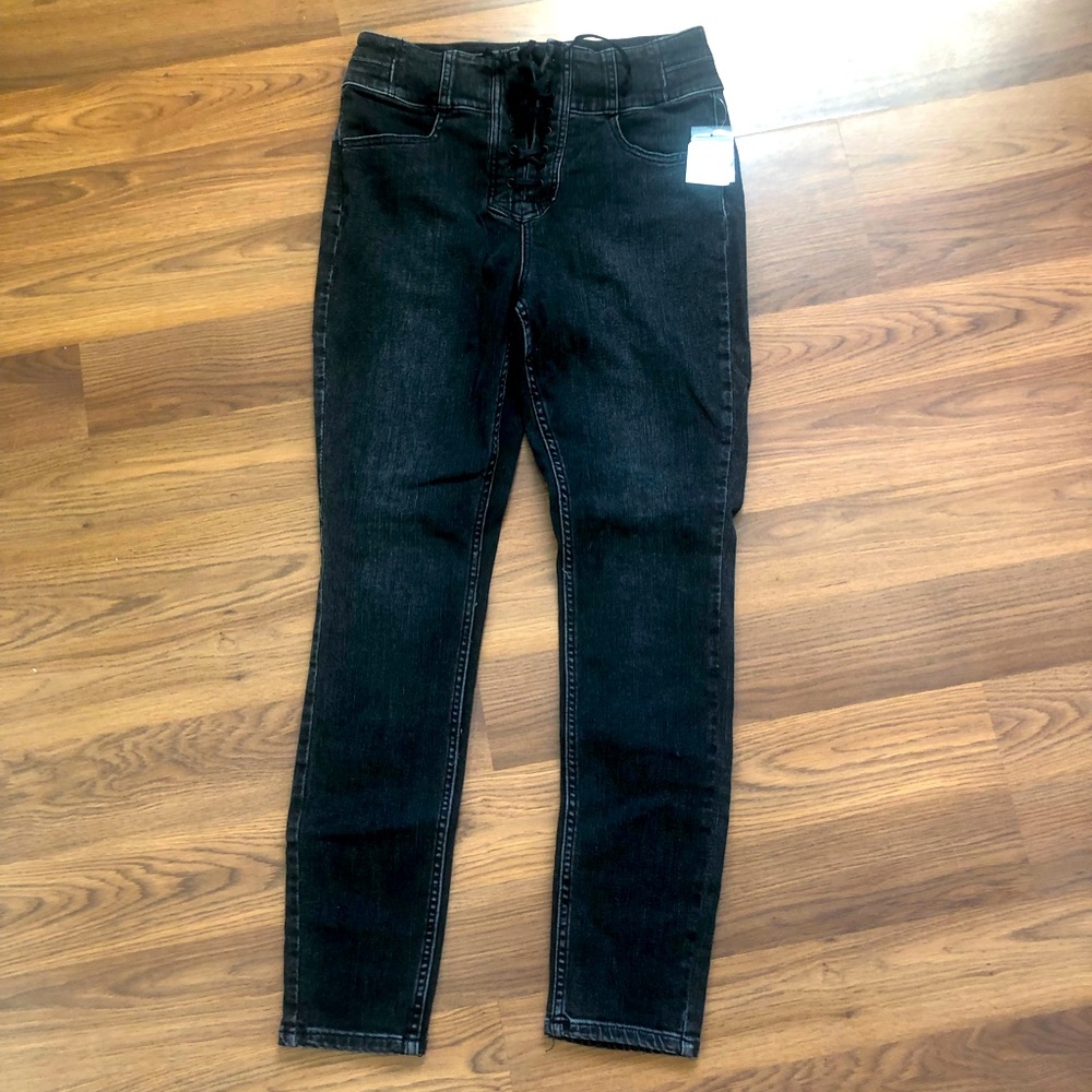High-Rise Free People Front Lace-up Skinny Jeans
